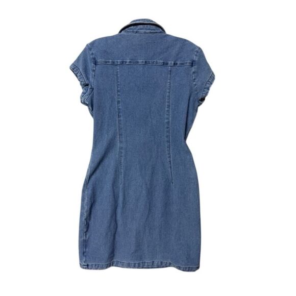 Guess Denim Mini Snap Up Stretchy Short Sleeve Dress L Large - Picture 2 of 5